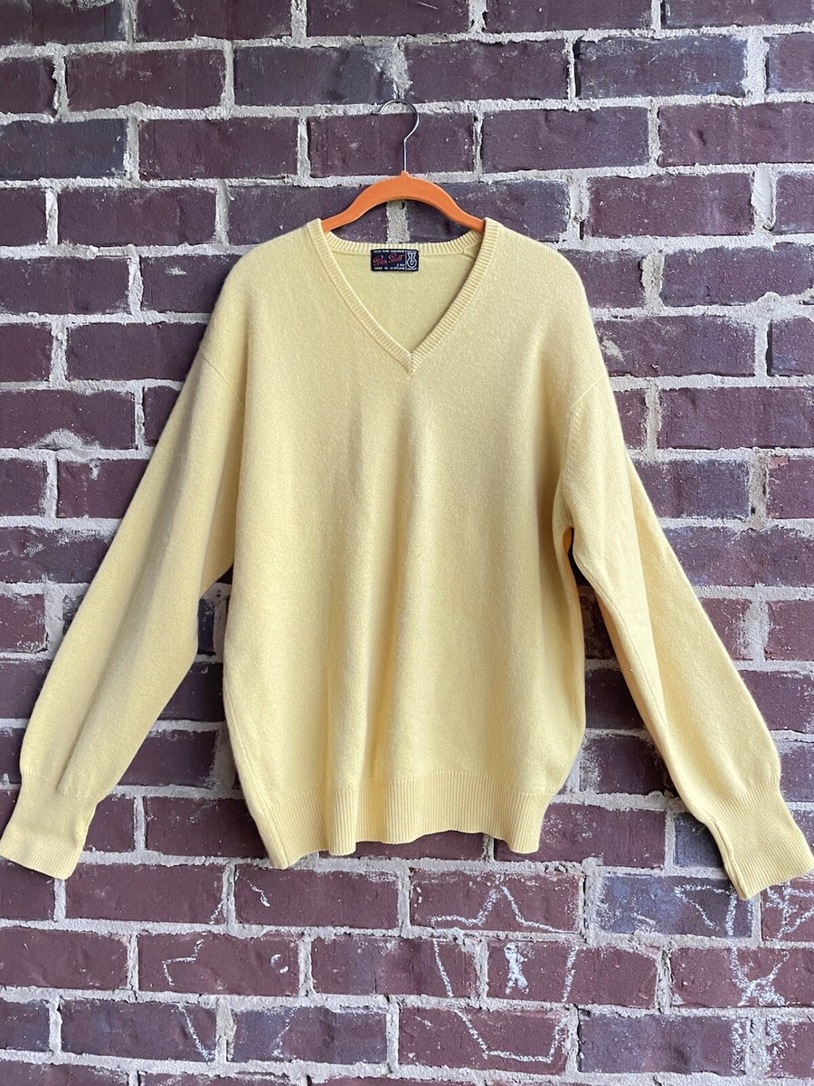 Men's Peter Scott Yellow Vintage Scotland Cashmere V-Neck Sz M