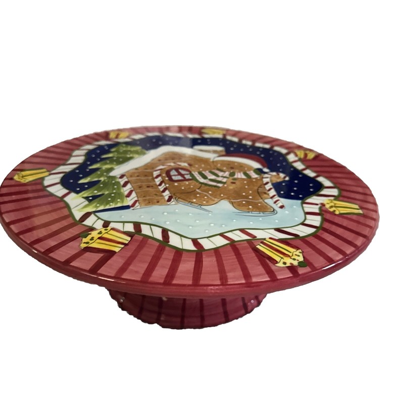 Laurie Gates "Christmas Gingerbread" ~ 12” Cake Pedestal Plate  New Old Stock
