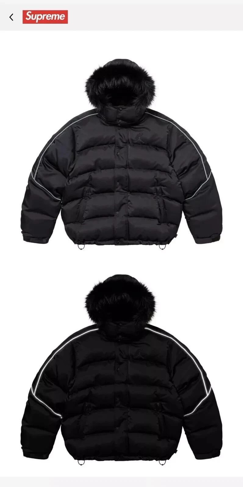 *NEUF* Supreme x Jordan Puffer Jacket NOIR Air Homme Taille L FW24 Sweat à Capuche L