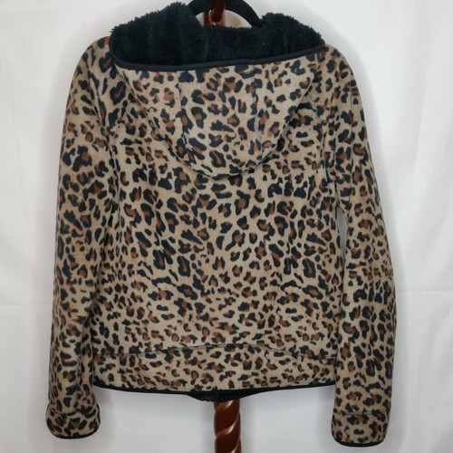 Covington women's S hooded fleece jacket brown animal print full zip long sleeve - Picture 2 of 8