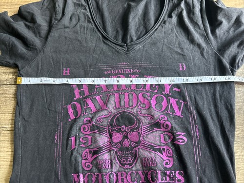 Harley Davidson Foil Print Skull V-Neck Pittsburgh PA T-Shirt Women’s Large - Picture 4 of 5