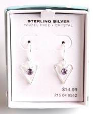 Girls Sterling Silver 925 Dangle Drop Clear Crystal Hearts Earrings New in Box