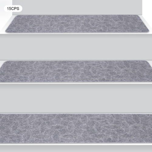 15 Pcs Stair Treads Carpet/Mats Non-Slip w/ Self Adhesive Tape 8 x 30" TPR Gray