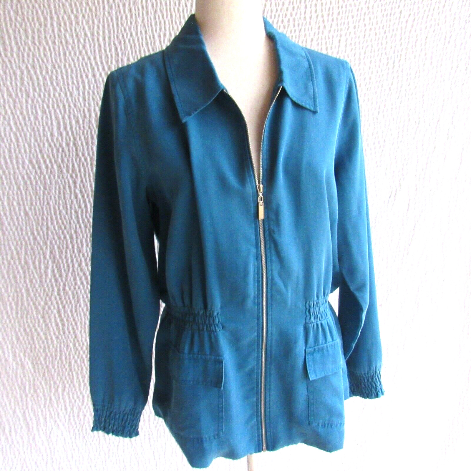 Solid Blue Jacket S Zips Brushed Soft Fabric Wome… - image 1