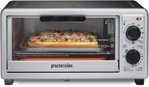 Proctor Silex 4 Slice Countertop Toaster Oven, Multi-Function with Bake, Toast a