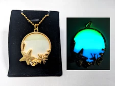 STARFISH and SEASHELLS GLOW in the DARK Gold Ring Charm Necklace - Beach Pendant