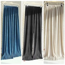 Lady Satin Faux Silk Pants Pleated Wide Leg Straight Trousers Loose Fashion Soft