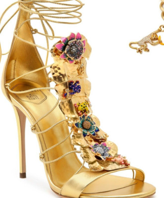 37/7 $2000 CASADEI METALLIC GOLD LEATHER Gladiator CRYSTAL HIGH HEEL SANDALS