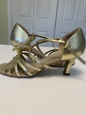 Angelo Luzio Leather Ballroom Dance Shoes  Sz 10.5 b Gold 5 Strap, 2.5 Inch Heel