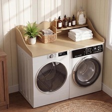 2-Tier Washer Dryer Countertop 54" W x 27.5" D Wooden Laundry Topper with Shelf