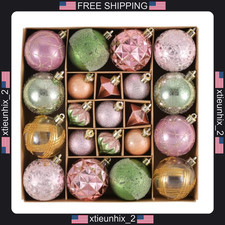 Christmas Ornaments Set 50ct Pink Green Gold Shatterproof Tree Decorations