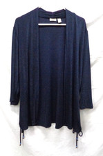 Women's CHICO'S TRAVELERS 3/4 Sleeve Open NAVY BLUE Bead Cinch Hem Cardigan 3