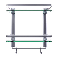 Bathroom Shelf 2 Tier Silver Shelves Glass Shower Wall Mounted Storage Shelving