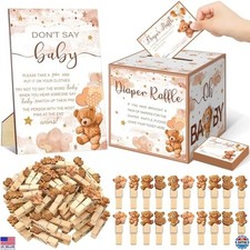102-Piece Bear Baby Shower Game Set - Diaper Raffle, Card Box, "Don't Say Baby
