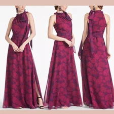 NWD $325 Sachin & Babi [ 12 ] Kayla Halter Maxi Chiffon Gown Magenta Bloom U1455