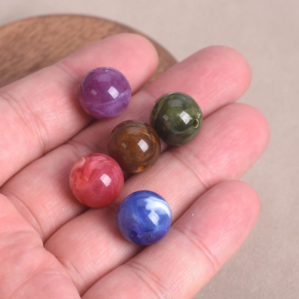 20pcs Round 14mm Resin Plastic Loose Beads For Jewelry Making Bracelet Findings - Photo 4/4