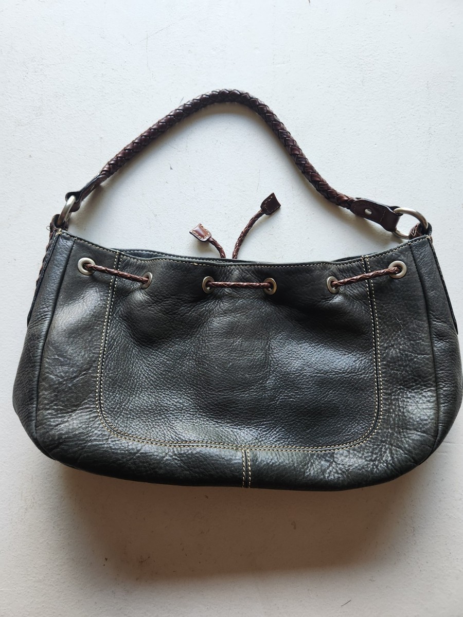 Authentic Fossil Classic #75082 Black Leather Drawstring Bag Purse