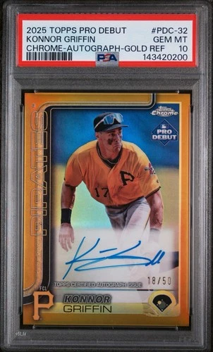 2025 TOPPS PRO DEBUT CHROME KONNOR GRIFFIN RC GOLD AUTO /50 PSA 10 POP 1