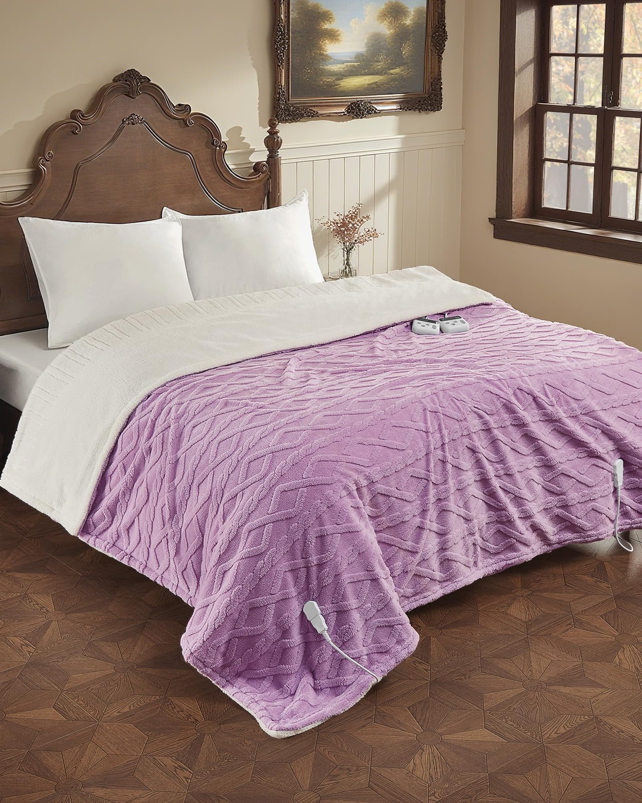 90x100 Inch Heated Throw Blanket with Thick Tufted Cable Pattern, 10 Heating