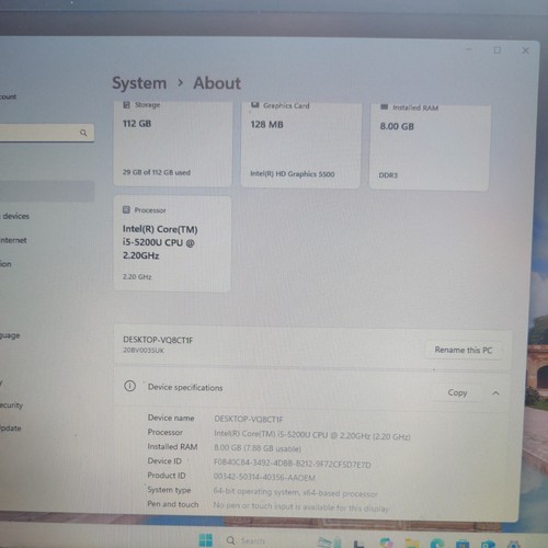 Lenovo ThinkPad T450. i5-5200M. 8GB RAM 118GB SSD 1600x1200 screen. W11 Pro - Picture 3 of 6