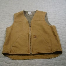 Carhartt Vest Mens XL Brown Duck Canvas Sherpa Lined Workwear Full Zip