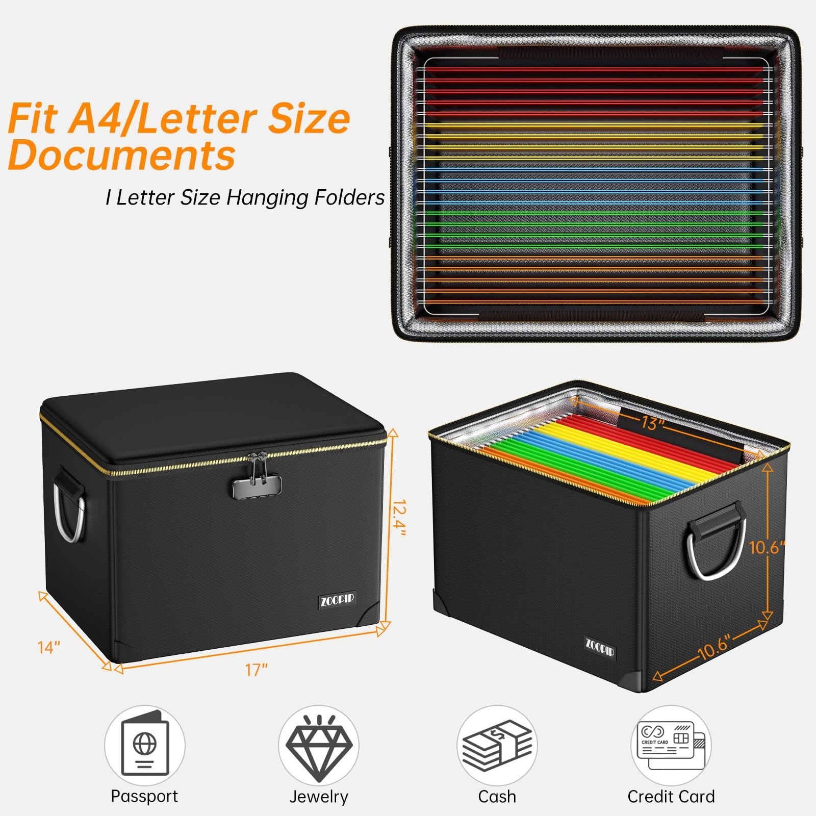 Fireproof Document Box,Hard Case File Organizer with Fireproof Zipper&Threads...