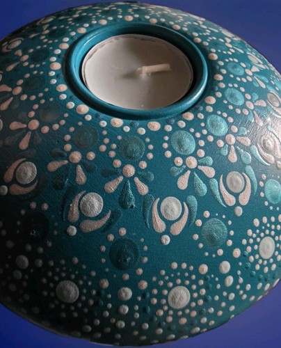 Original Dot Art Tea Light Mandala Candle Holder Hand Cast & Painted 16cm Lovely - Picture 3 of 9
