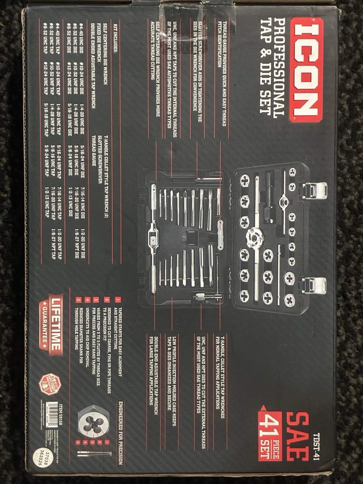 ICON TDST-41 Piece SAE Professional Tap & Die Set 59158 (NEW) FAST SHIPPING image 3