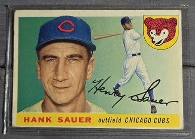 2 Cards- Hank Sauer 1954 Topps #4 AND 1955 Topps #45 Chicago Cubs Baseball