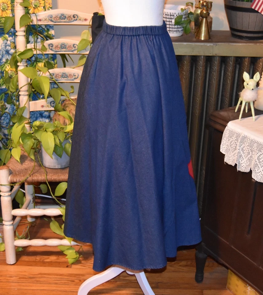 Saia jeans vintage década de 1970 Flo-Ree's of Texas algodão linha A aplique de cacto grande - Imagem 2 de 4