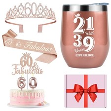 60th Birthday Decorations Gifts for Women Including Crown, Sash, Cake Topper,...