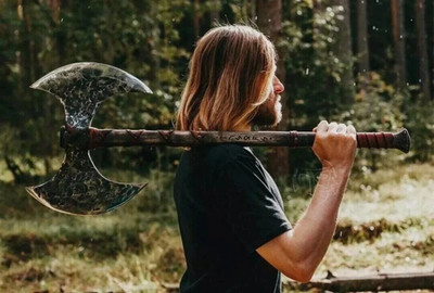 40  Two handed large Berserker Axe, Large Norse Axe, Double Head Axe With Sheath
