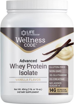 2 X Life Extension Wellness Code Advanced Whey Protein Isolate Vanilla -- 1 lb