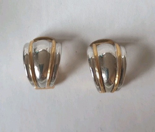 Two-tone Gold Plated Clip On Earrings 1990s Vintage Cabouchon