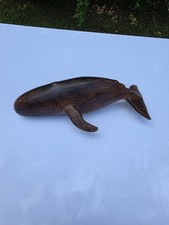 Vintage Hand Carved Wood Whale Sculpture Figure Heavy Smooth Sea Decor