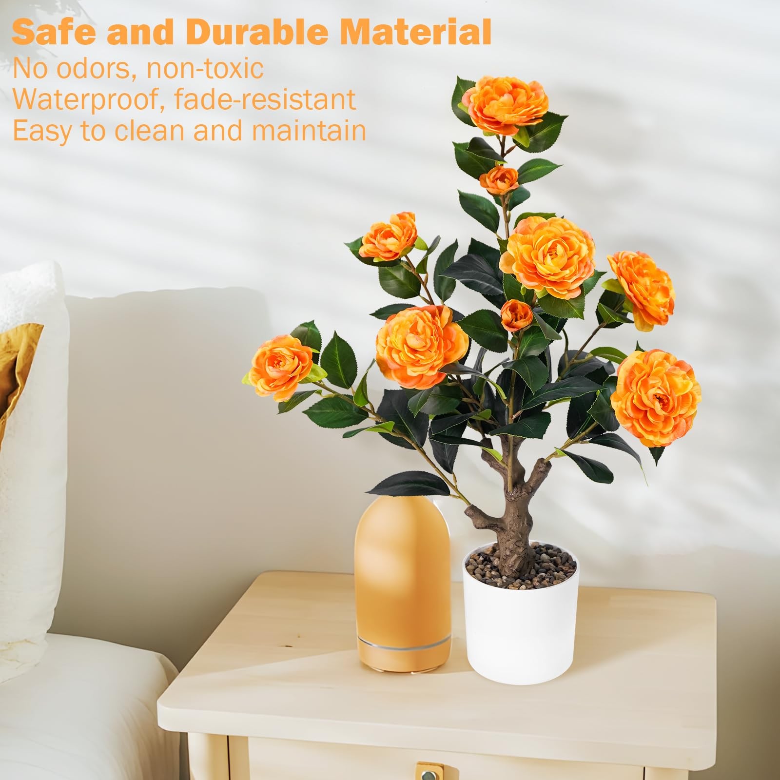 2FT Artificial Camellia Tree, Small Fake Tree for Outdoor Indoor, Plastic Pot...