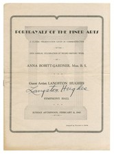 Langston HUGHES / Program Portrayals of the Finer Arts Classic Signed 1st ed