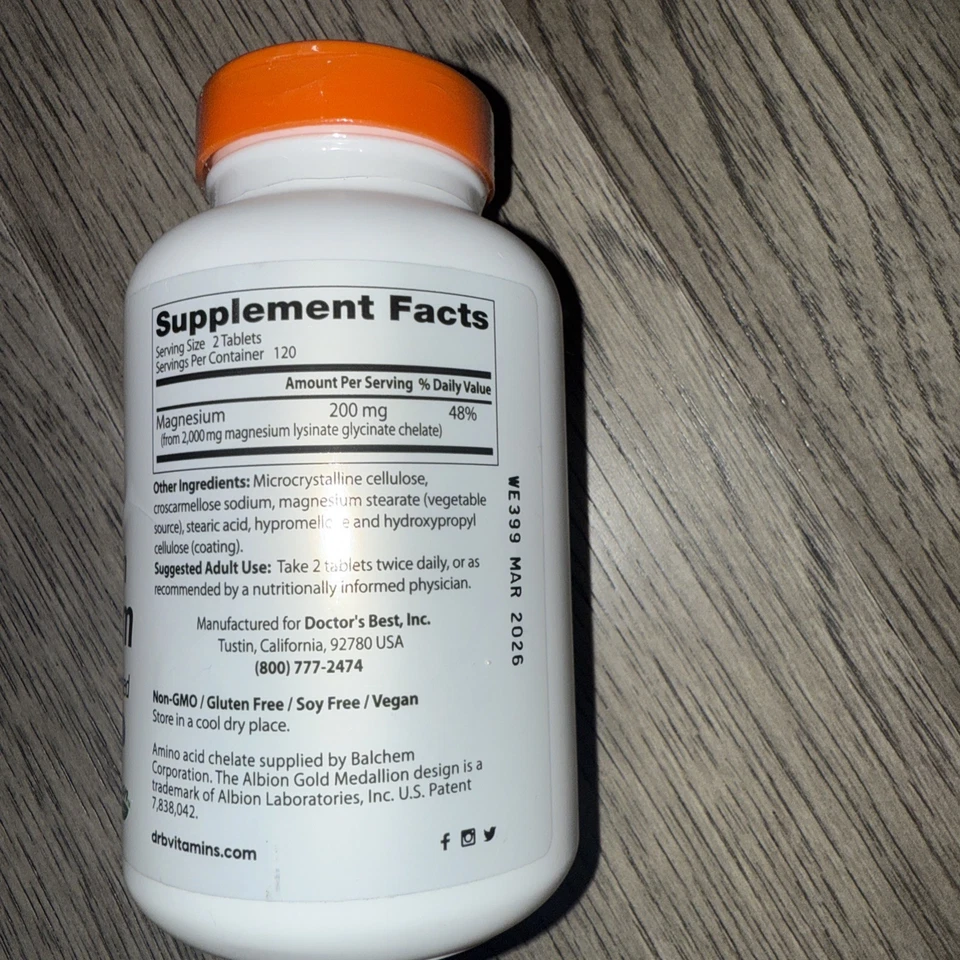 Magnesio de Alta Absorción, 240 Comprimidos (100 mg Por Comprimido) Foto 2 de 3