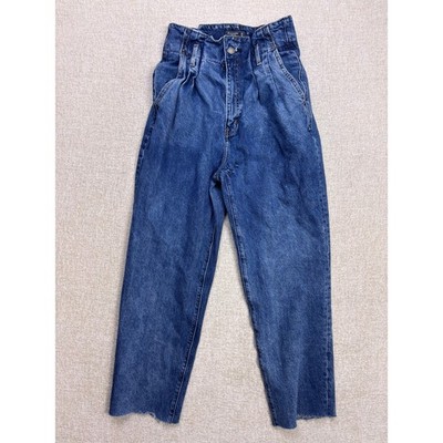 Abercrombie & Fitch Simone High Rise Ankle Jeans 28 6R Blue Paperbag Pleated Hem