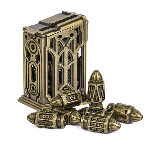 Metal DND Bullet Dice Set, 7-Die Solid Polyhedral Metal Dice Set D&D with Mag...