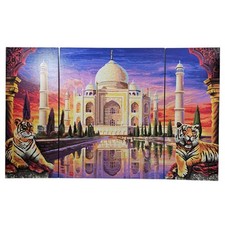 Paint By Numbers Taj Mahal India With Twin Tigers 3 Canvas Set - Already Painted