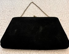 Vintage HL USA Harry Levine Black Crepe Gold Hardware Kiss Lock 50s 60s Clutch
