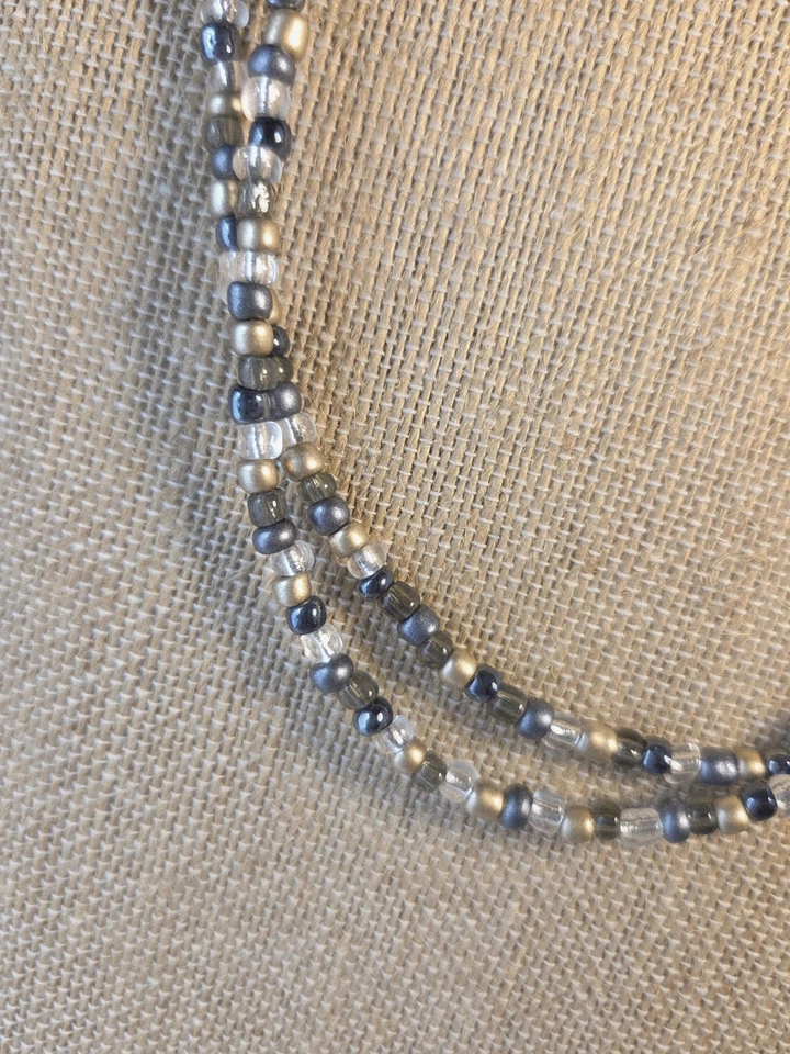 Collar Boho Doble Cuentas Tonos de Cuentas de Vidrio Pizarra 20 pulgadas Gris Negro Tostado Foto 3 de 4