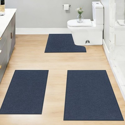 Bathroom Rugs Sets 3 Piece Non Slip Washable, Absorbent Quick Dry Thin Bath R...