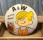 Vintage A&W Root Beer Soda Dennis The Menace Porcelain Metal Domed Sign