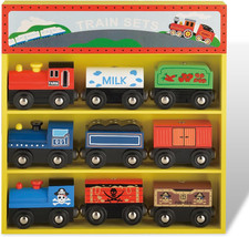 Wooden Train Sets for Toddlers, 9 Pcs Train Toy Magnetic Sets Fits Brio, Thomas,
