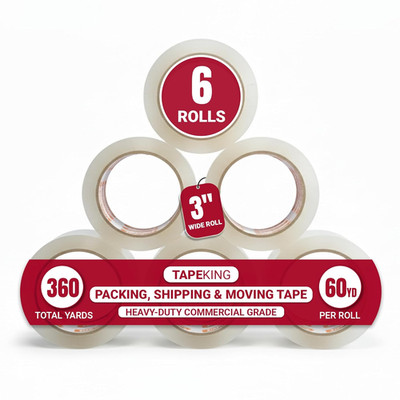 Tape King Clear Packing Tape | 60 Yards per Roll (6 Rolls) | 3 Inch Wide Heavy D