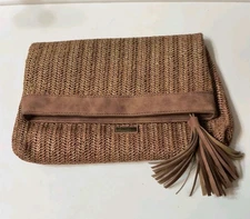 Sun N' Sand Woven Straw Clutch Purse Beaded Tassel Wristlet Beach Boho Bag