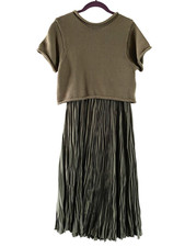 Allsaints Laze Dress Two- Piece Sweater Midi Slip Dress Sz small Olive Green