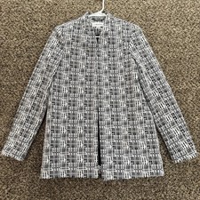 Calvin Klein Size 6 Black White Textured Grid Open Front Blazer Jacket Career